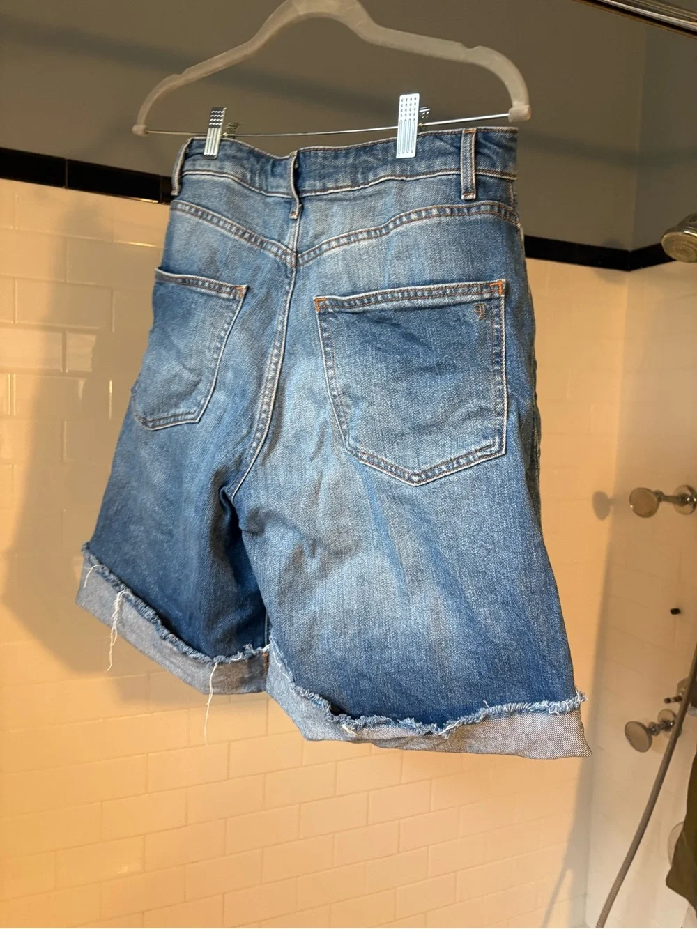 Knee length wide leg jean shorts